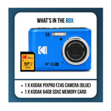 Kodak PixPro FZ45 Friendly Zoom 16MP Full-HD Digital Camera Bundle with 64GB SDXC Memory Card (Blue)