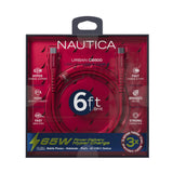 Nautica Urban CB500 Premium Braided 6ft USB-C to USB-C Cable with 65W Fast Charge (Red)