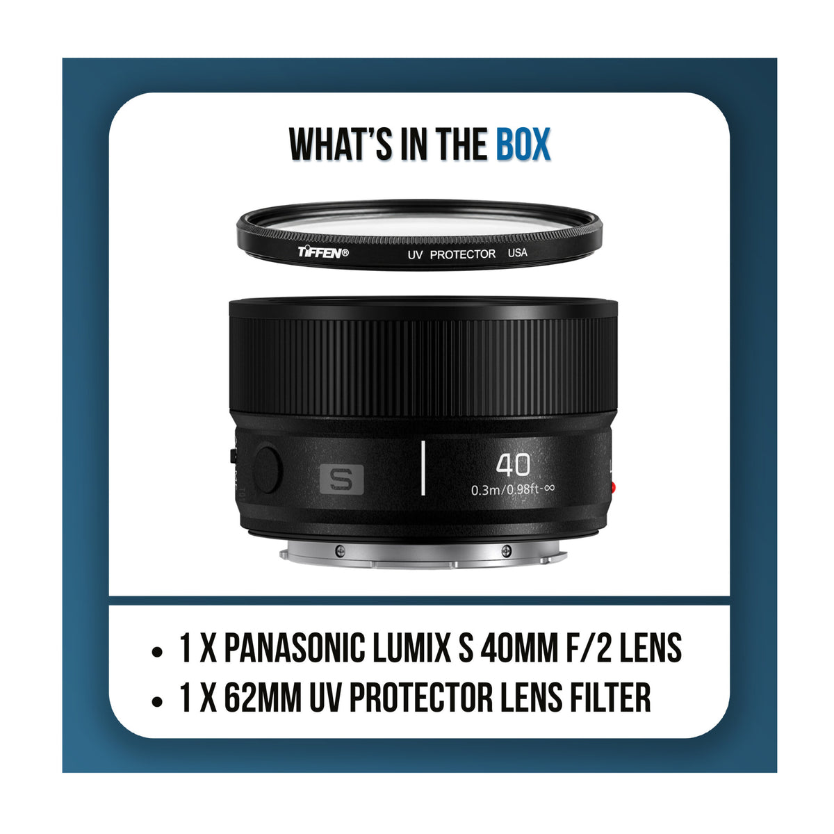 Panasonic LUMIX S 40mm f/2 L-Mount Compact Prime Lens Bundle with 62mm UV Protector Lens Filter