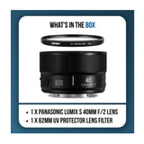 Panasonic LUMIX S 40mm f/2 L-Mount Compact Prime Lens Bundle with 62mm UV Protector Lens Filter