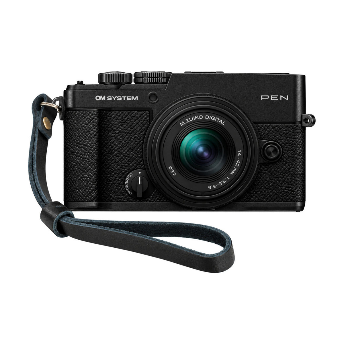 OM System PEN Mirrorless Camera with 14-42mm F3.5-5.6 III Lens and Skinny Wrist Strap (Black)