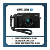 OM System PEN Mirrorless Camera with 14-42mm F3.5-5.6 III Lens and Skinny Wrist Strap (Black)