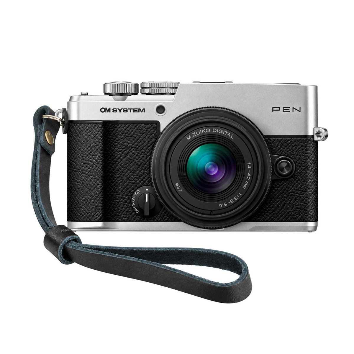 OM System PEN Mirrorless Camera with 14-42mm F3.5-5.6 III Lens and Skinny Wrist Strap (Silver)