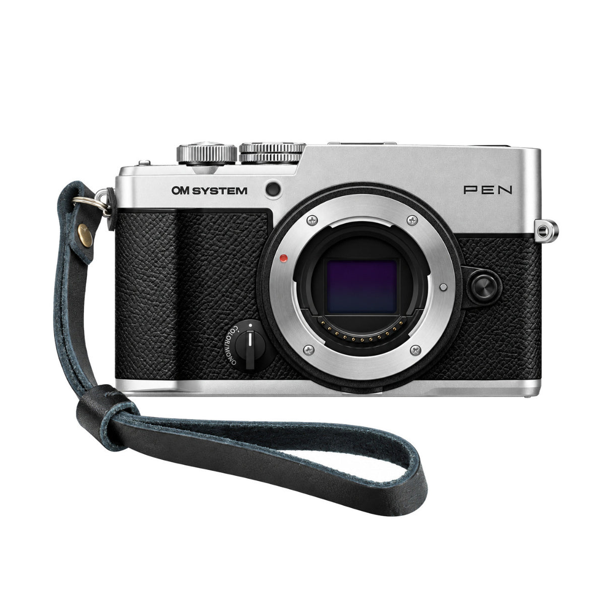 OM System PEN 20.4MP Mirrorless Camera for 4K Video Recording with a Skinny Wrist Strap (Silver)