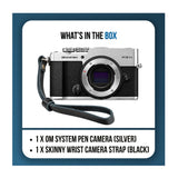 OM System PEN 20.4MP Mirrorless Camera for 4K Video Recording with a Skinny Wrist Strap (Silver)