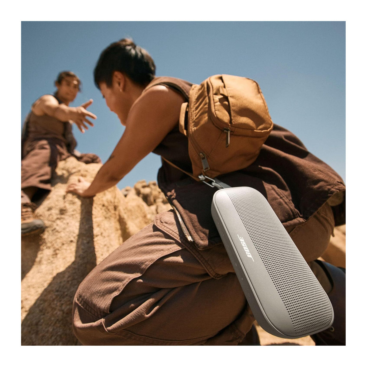 Bose SoundLink Flex Portable Bluetooth Speaker (2nd Generation, Sandstone) Bundle with Carabiner