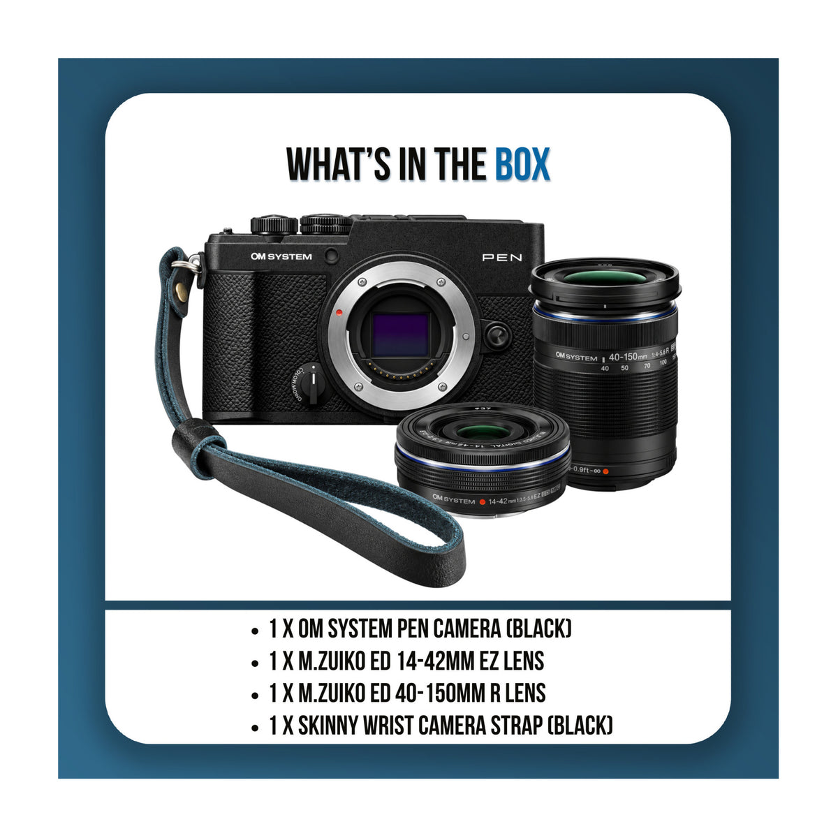 OM System PEN 20.4MP Digital Camera with 14-42mm and 40-150mm Lenses, and Wrist Strap (Black)