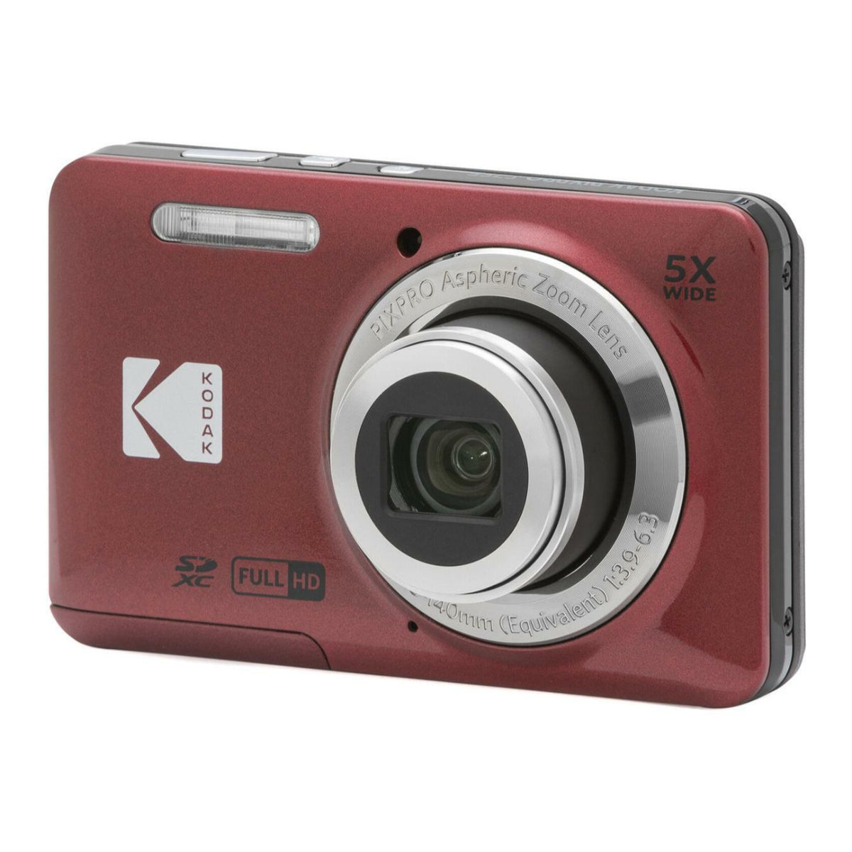 Kodak PIXPRO FZ55 Digital Camera Bundle with 64GB SDXC Card, Card Reader, and Small Pouch (Red)