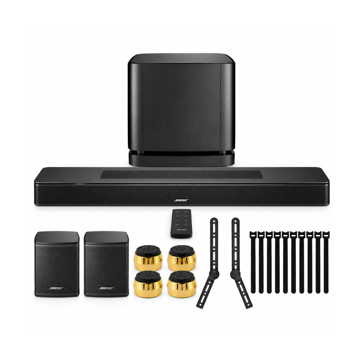 Bose Smart Dolby Atmos Soundbar (Black) Bundle with Subwoofer, Surround Speakers and Accessories