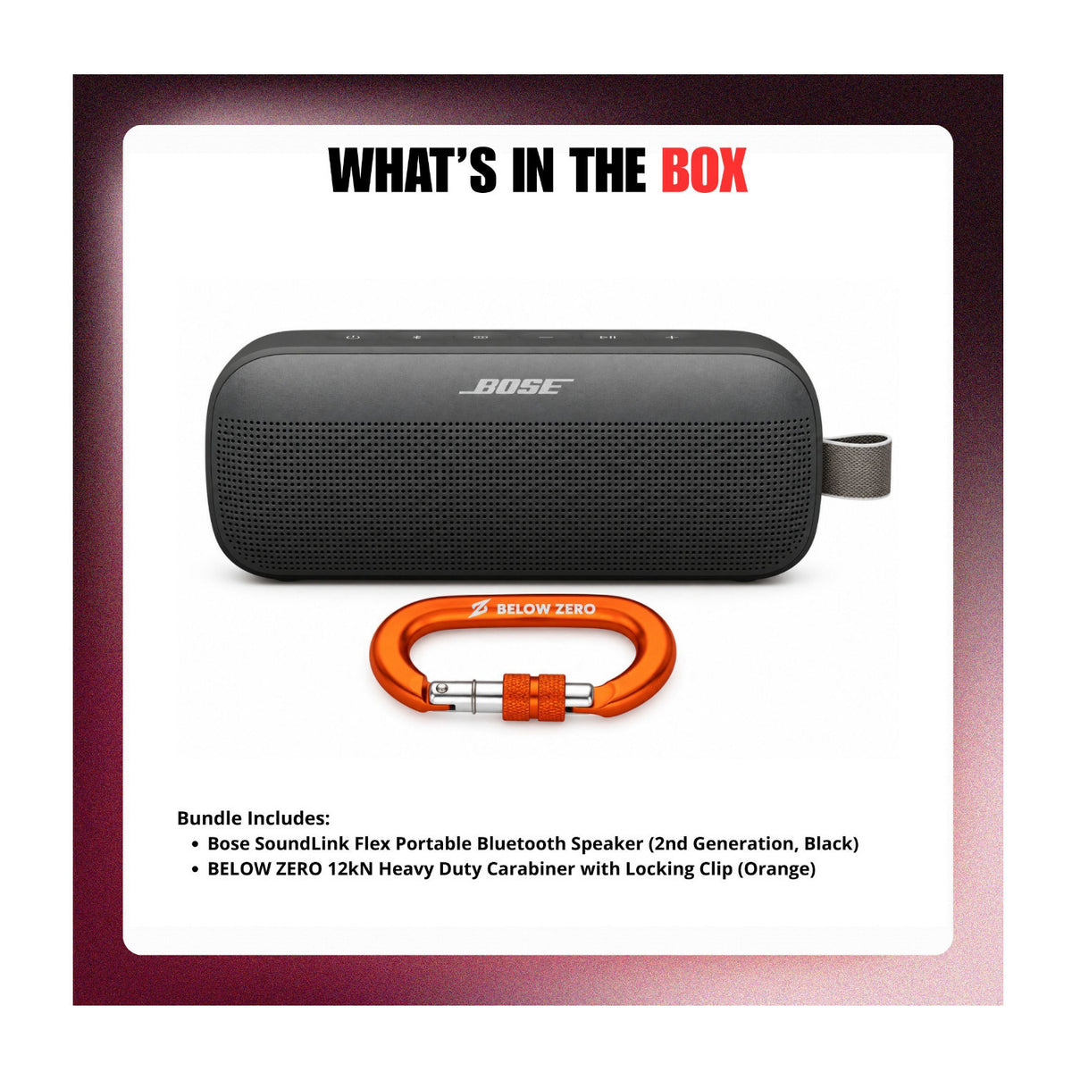 Bose SoundLink Flex Portable Bluetooth Speaker (2nd Generation, Black) Bundle with Carabiner