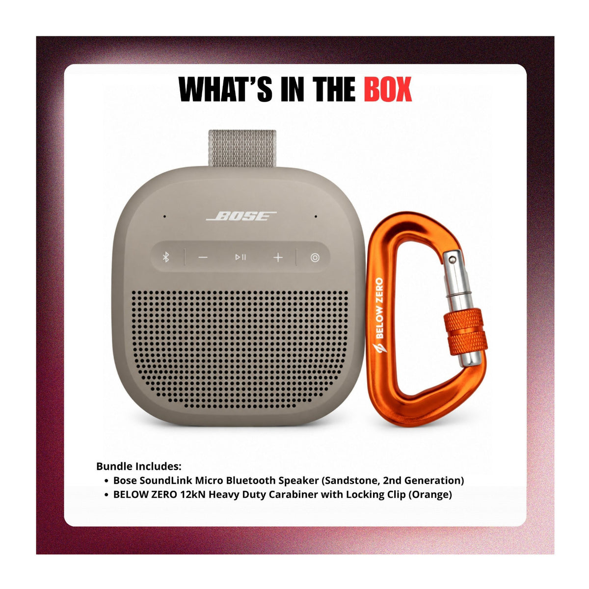 Bose SoundLink Micro Bluetooth Speaker (Sandstone, 2nd Generation) Bundle with Carabiner