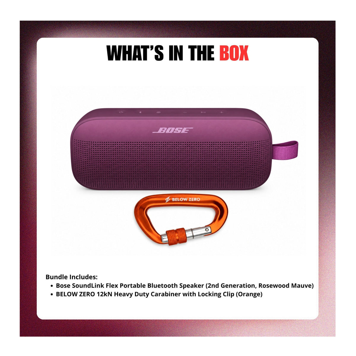 Bose SoundLink Flex Portable Bluetooth Speaker (2nd Gen, Rosewood Mauve) Bundle with Carabiner