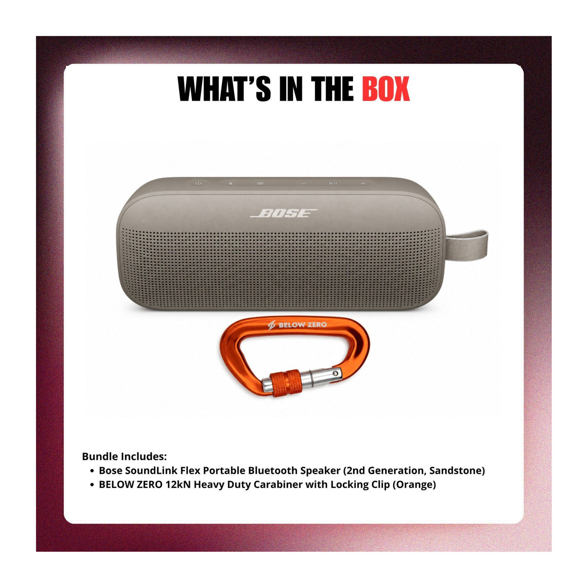 Bose SoundLink Flex Portable Bluetooth Speaker (2nd Generation, Sandstone) Bundle with Carabiner