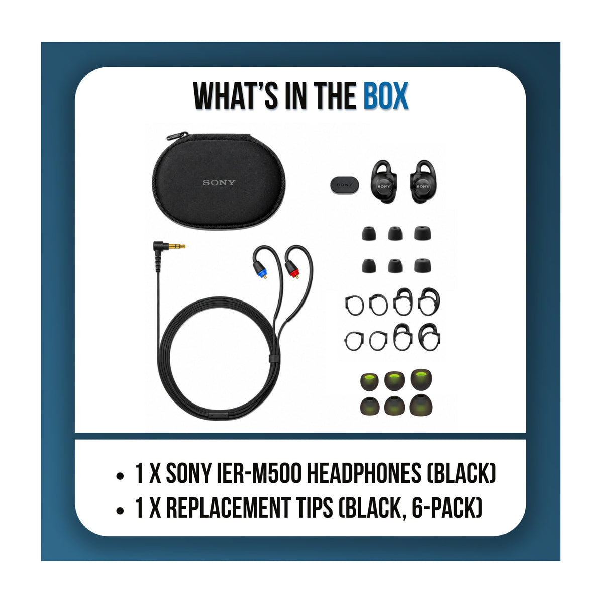 Sony IER-M500 Wired In-Ear Monitor Earphones Bundle with Silicone Replacement Tips 6-Pack (Black)