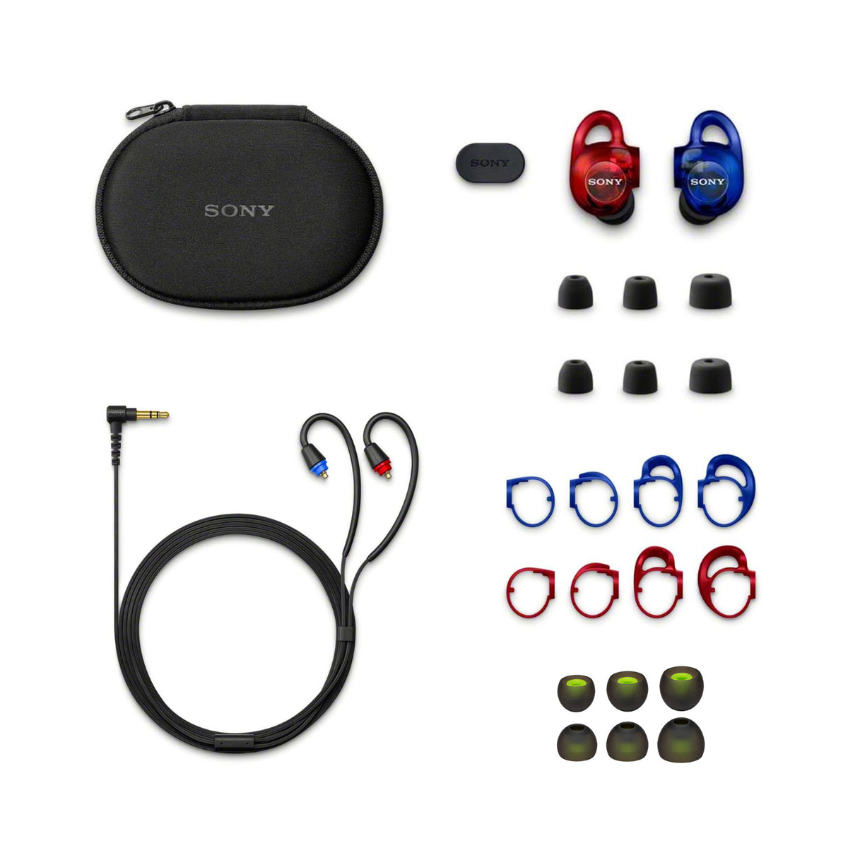 Sony IER-M500 In-Ear Monitor Earphones Bundle with Silicone Replacement Tips 6-Pack (Red and Blue)