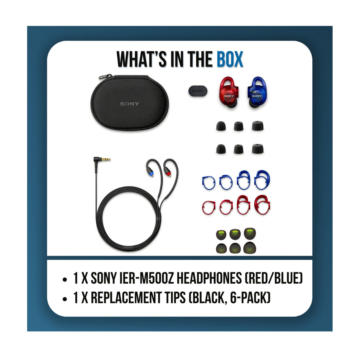 Sony IER-M500 In-Ear Monitor Earphones Bundle with Silicone Replacement Tips 6-Pack (Red and Blue)