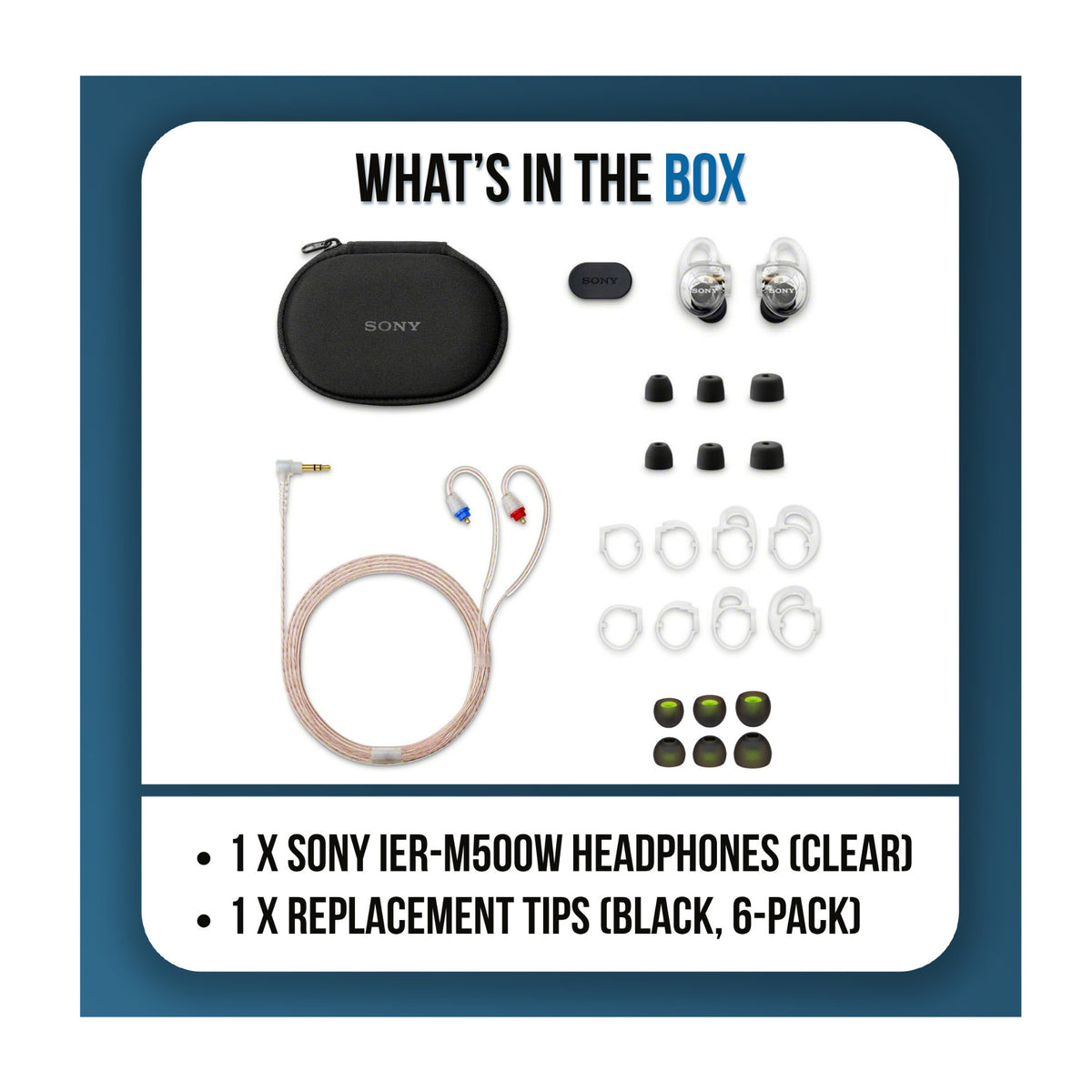 Sony IER-M500 Wired In-Ear Monitor Earphones Bundle with Silicone Replacement Tips 6-Pack (Clear)