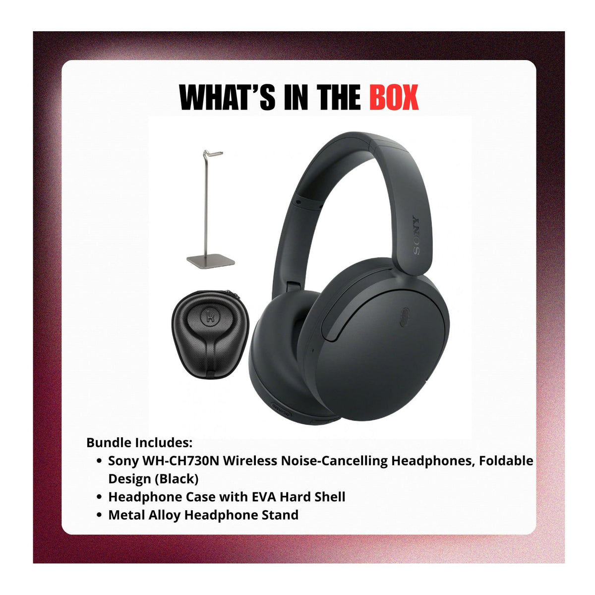 Sony WH-CH730N Wireless Noise Cancelling Headphones (Black) Bundle with Case and Stand