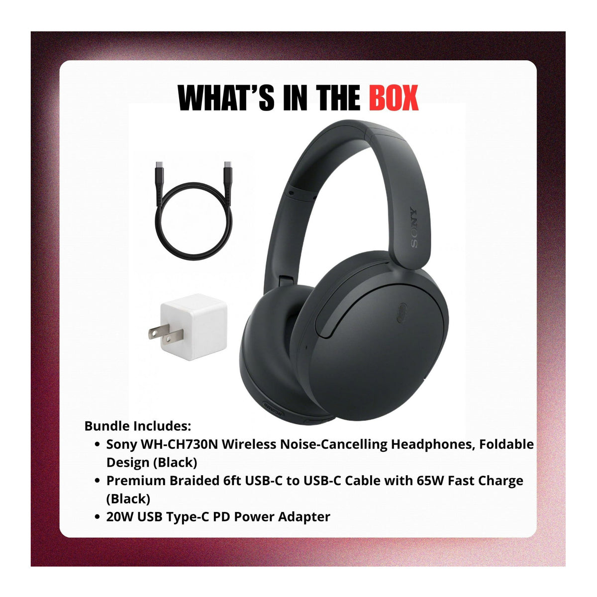 Sony WH-CH730N Wireless Noise Cancelling Headphones with Accessories Bundle