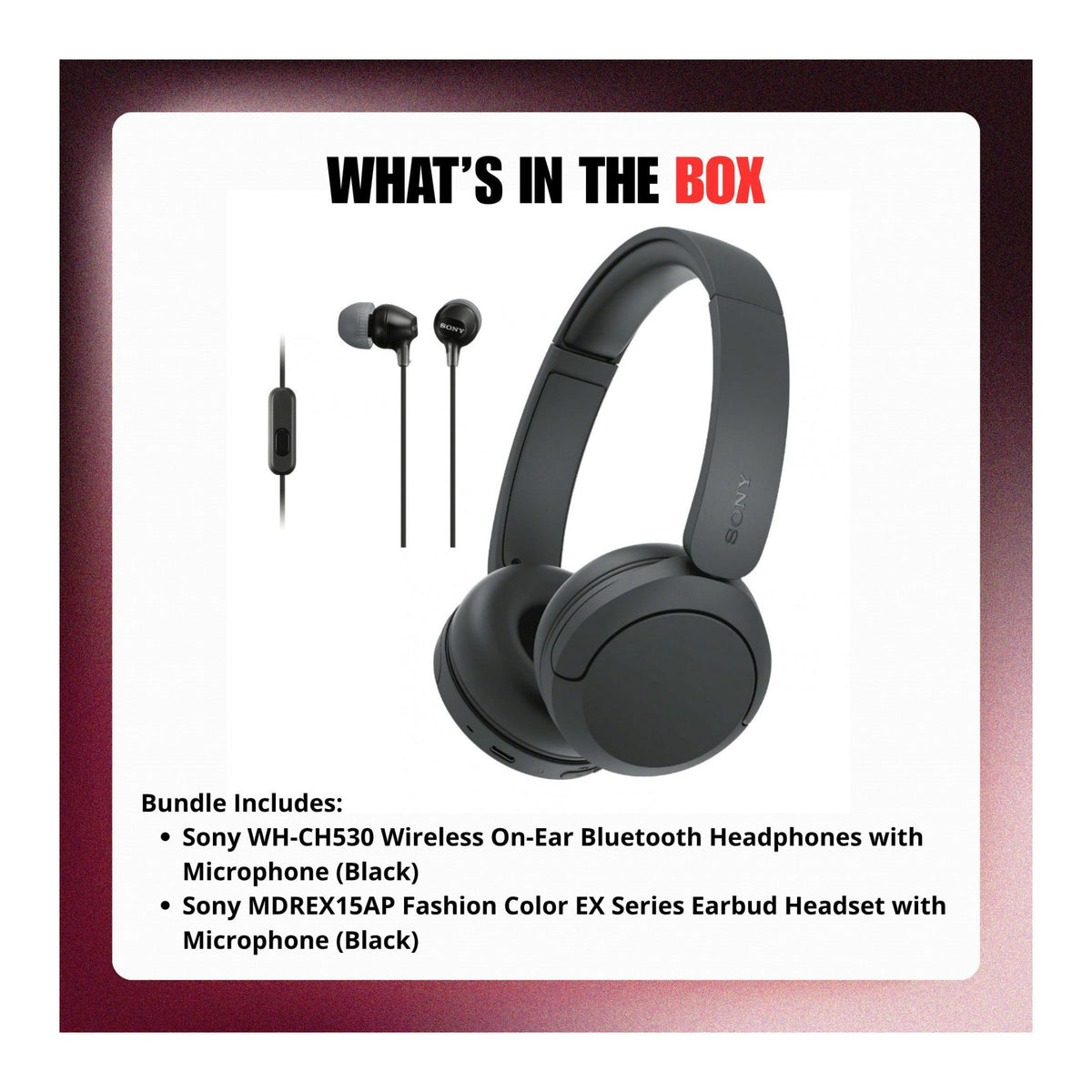 Sony WH-CH530 Wireless On-Ear Bluetooth Headphones with Earbuds Headset Bundle (Black)