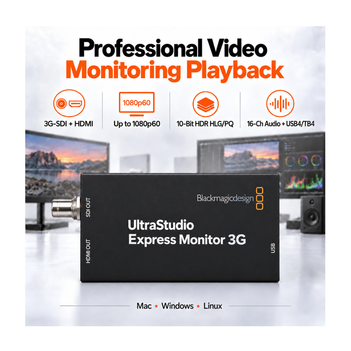 Blackmagic Design UltraStudio Express Monitor 3G Playback Device with High-Definition Video Cables