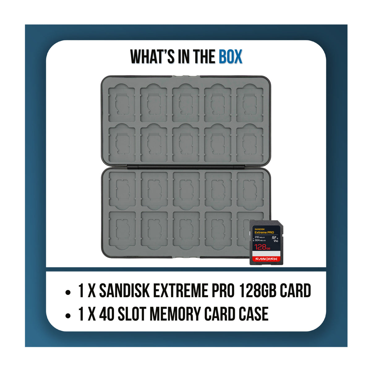 SanDisk Extreme PRO 128GB UHS-II V90 SDXC Memory Card Bundle with Koah 40 Slot Memory Card Case