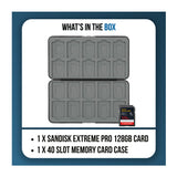 SanDisk Extreme PRO 128GB UHS-II V90 SDXC Memory Card Bundle with Koah 40 Slot Memory Card Case