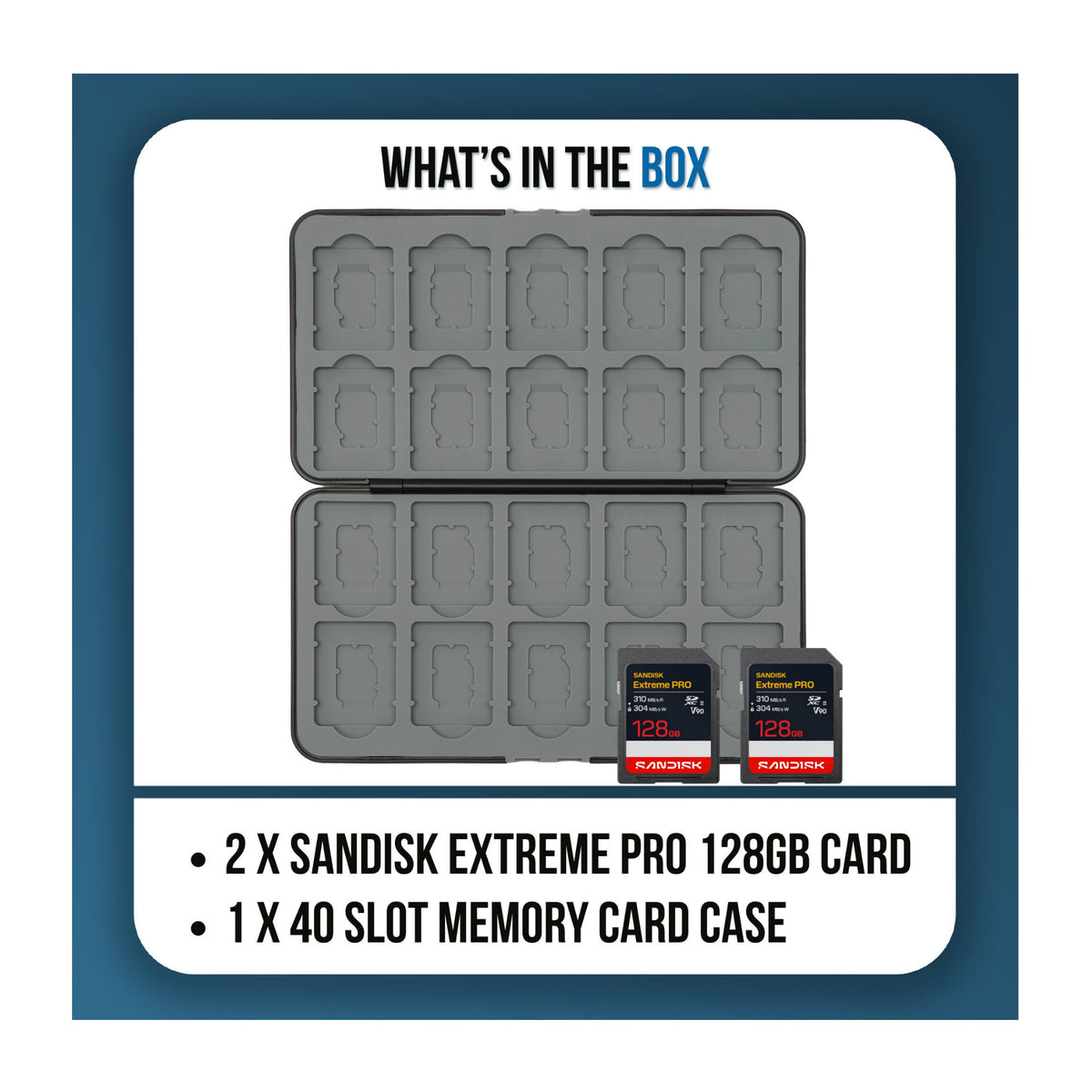 SanDisk Extreme PRO 128GB UHS-II V90 SDXC Memory Card Bundle with Koah Memory Card Case (2-Pack)
