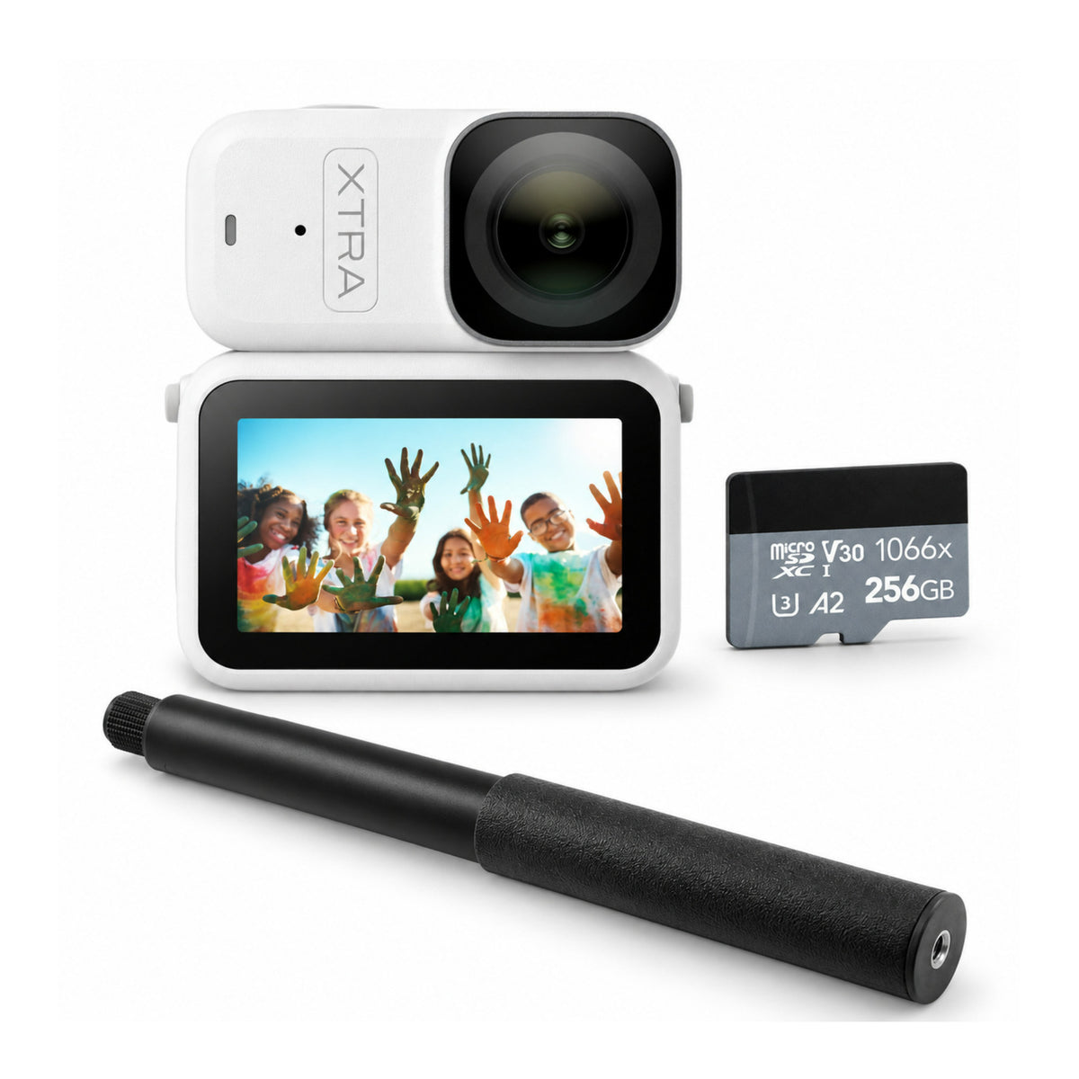 Xtra Atto Action Camera Bundle with Selfie Stick and 256GB MicroSD Card