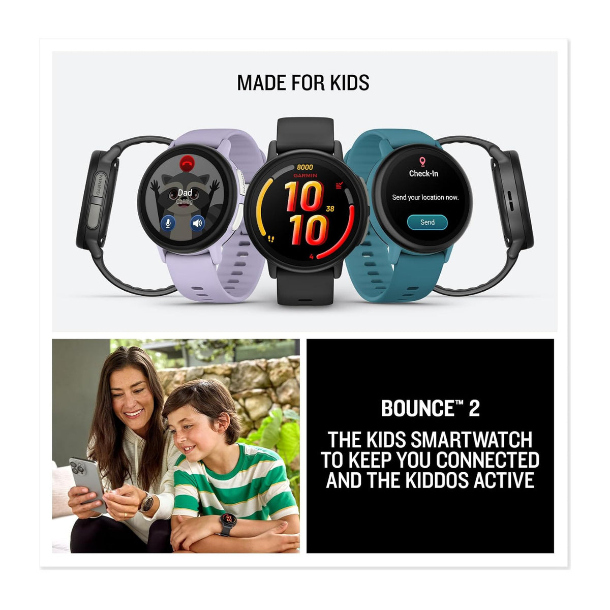 Garmin Bounce 2 Kids LTE GPS Smartwatch with Location Tracking and School Mode (Light Purple)