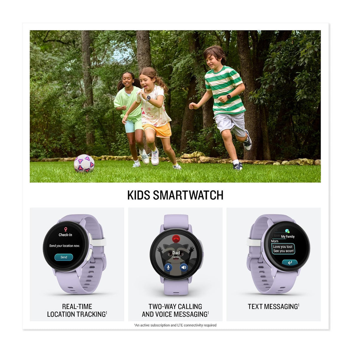 Garmin Bounce 2 Kids LTE GPS Smartwatch with Location Tracking and School Mode (Light Purple)