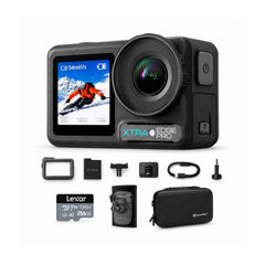 Xtra Edge Pro 40MP 4K/120fps Action Camera Bundle with 256GB Card, Backpack Strap Mount, and Case
