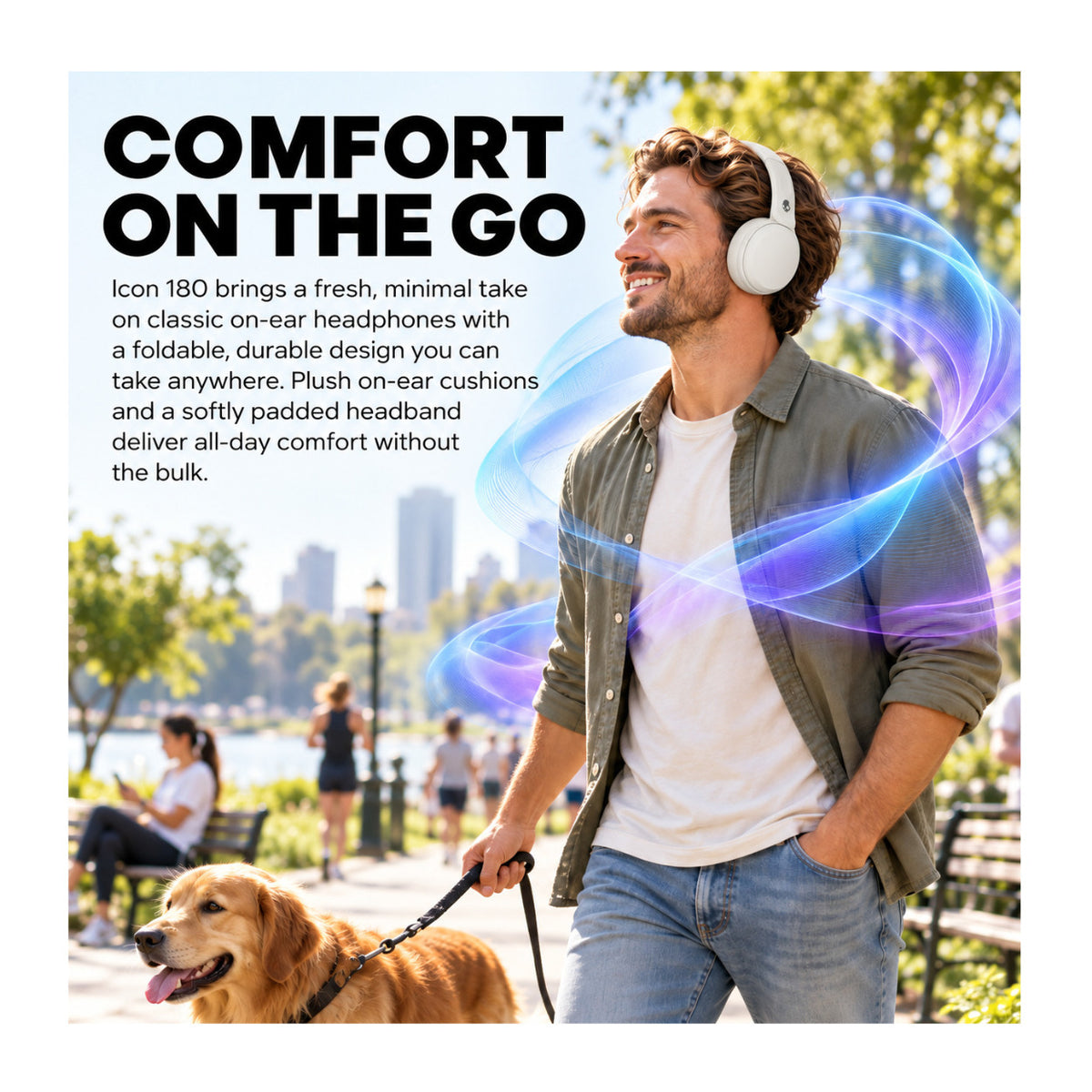 Skullcandy Icon 180 Wireless On-Ear Headphones with 50-Hour Battery and Multi-point Pairing (Bone)