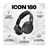 Skullcandy Icon 180 Wireless On-Ear Headphones with 50-Hour Battery and Multi-point Pairing (Black)