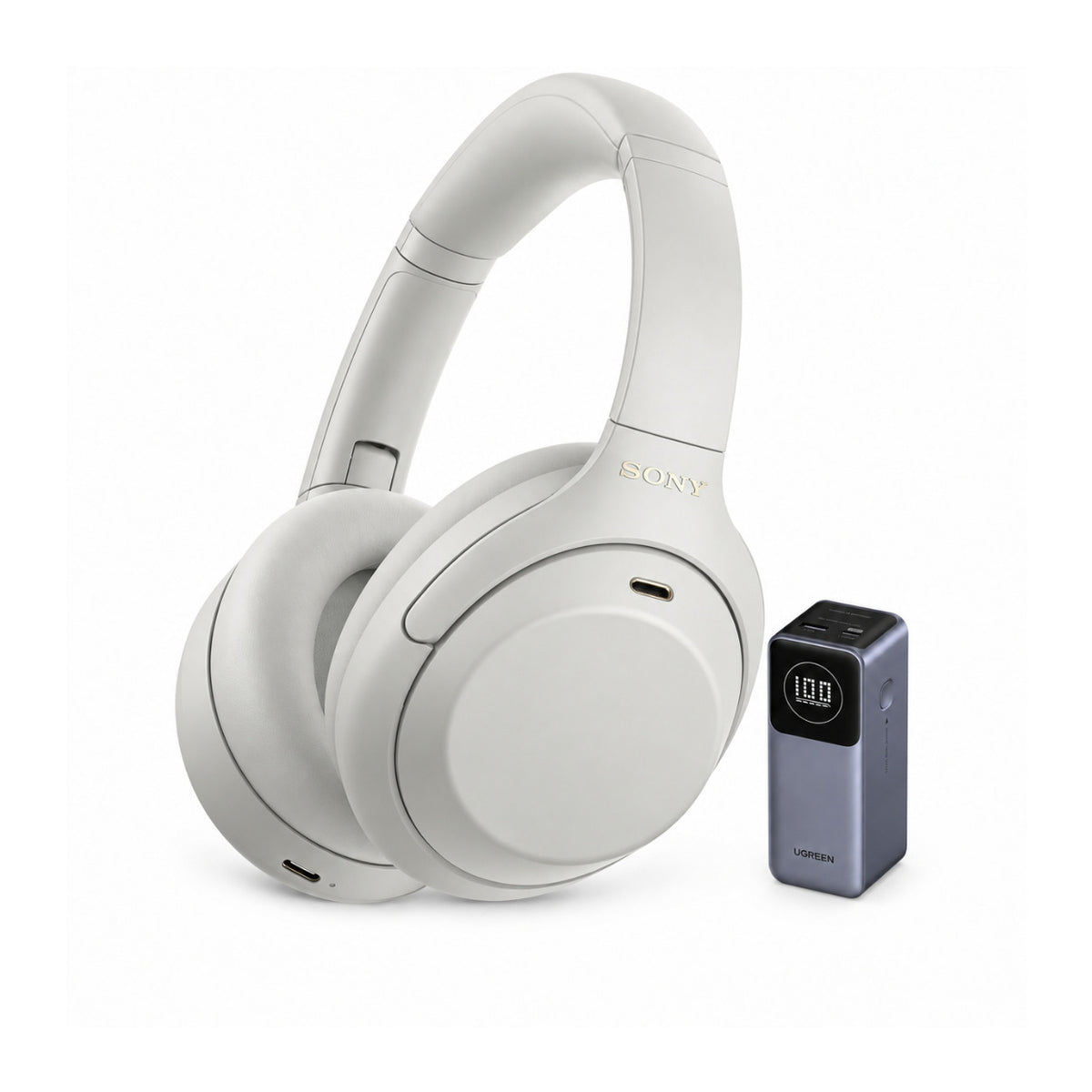 Sony WH-1000XM4C Gen2 Wireless Noise Cancelling Headphones (Silver) with Portable Charging Accessory