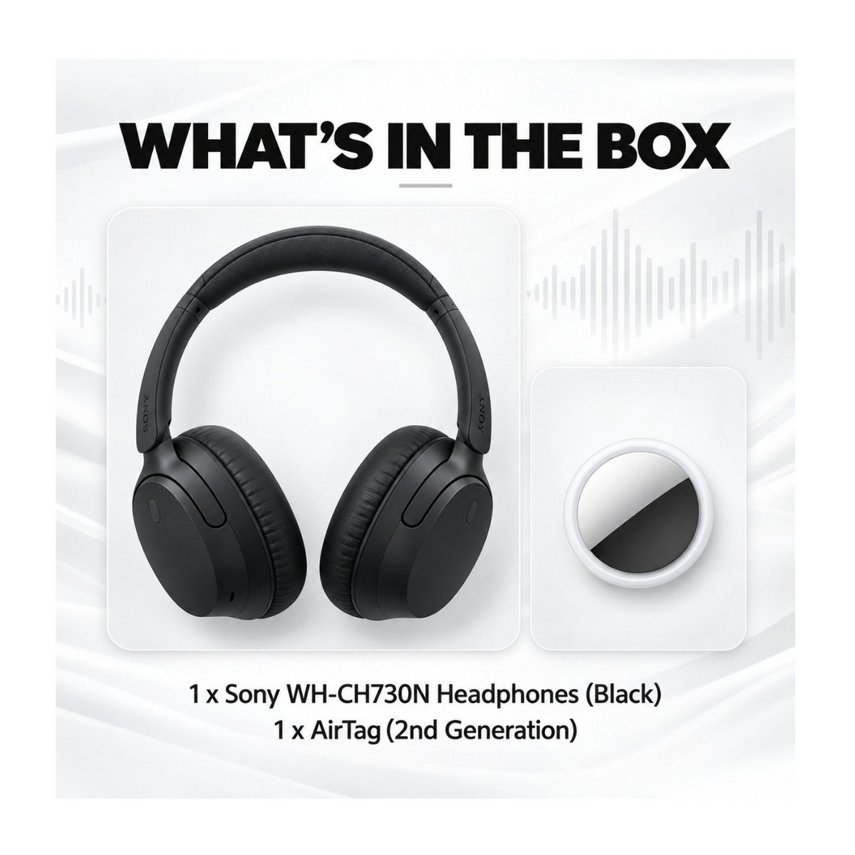 Sony WH-CH730N Wireless Noise-Cancelling Foldable Headphones Bundle with Apple AirTag Gen 2 (Black)