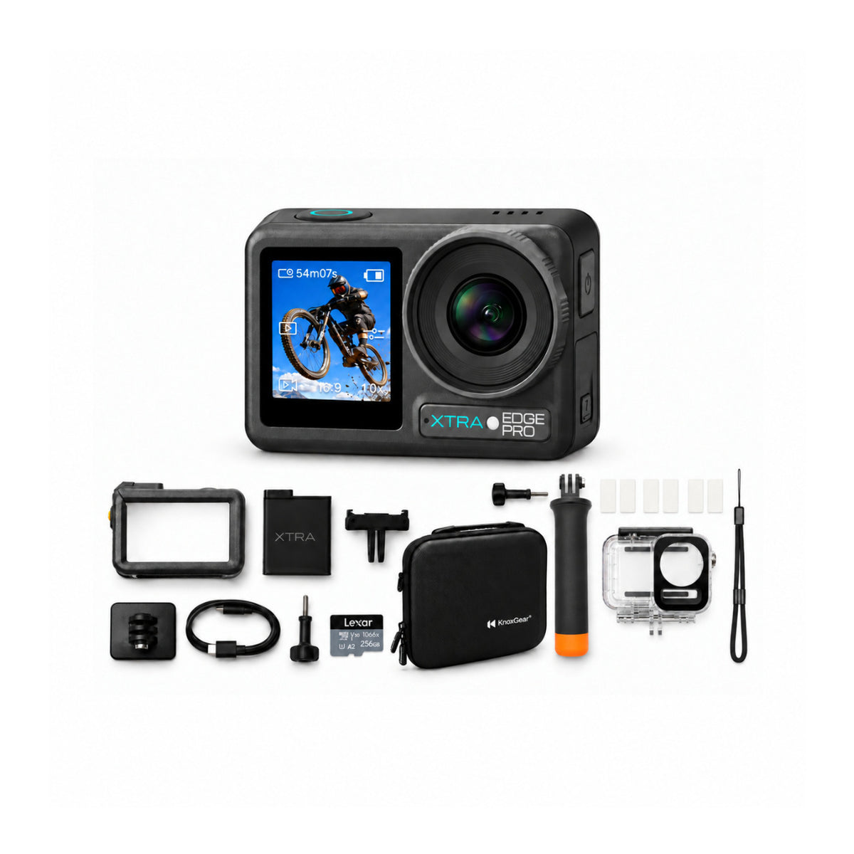 Xtra Edge Pro 40MP 4K/120fps Action Camera Bundle with 256GB Card, Diving Accessory Kit, and Case