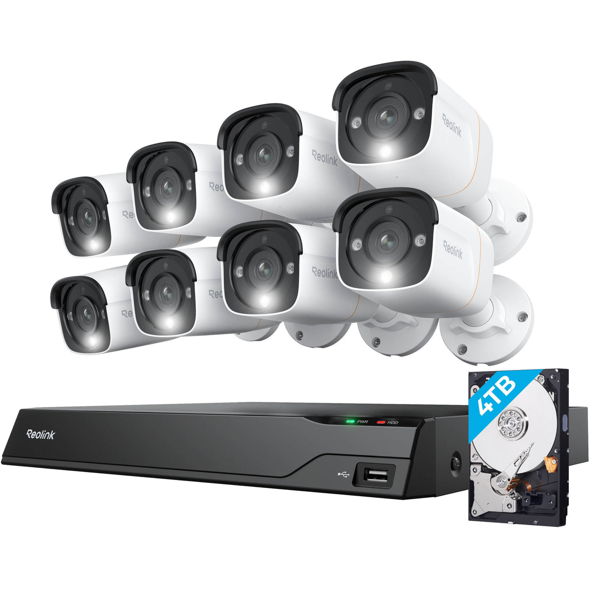 Reolink NVS16-12MB8 16-Channel 12MP PoE Security System with 4TB NVR and 8 Bullet Cameras