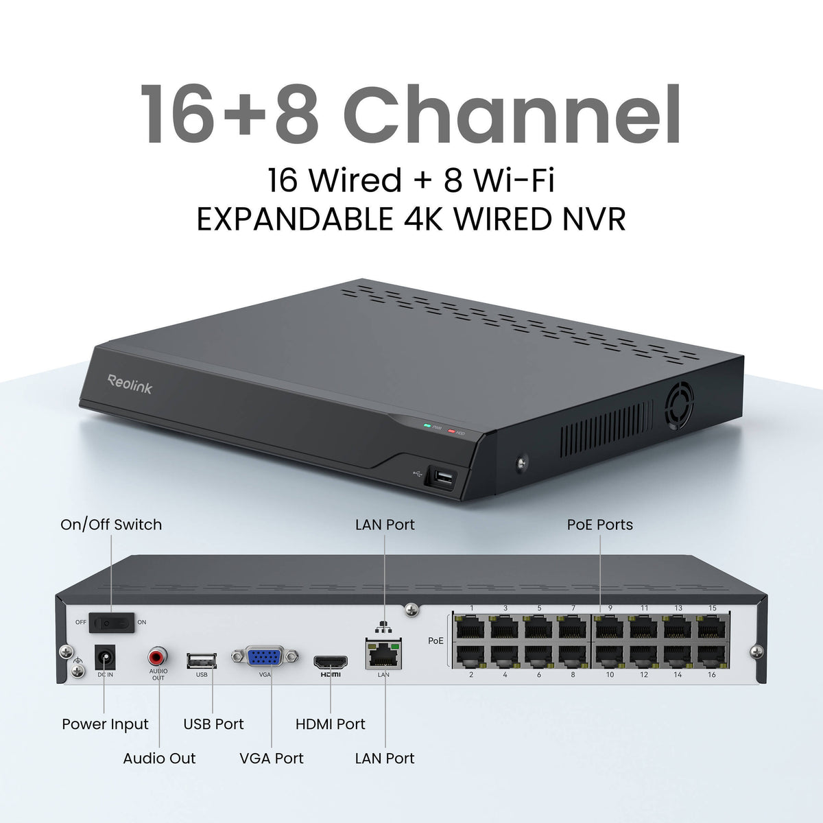 Reolink NVS16-12MB8 16-Channel 12MP PoE Security System with 4TB NVR and 8 Bullet Cameras