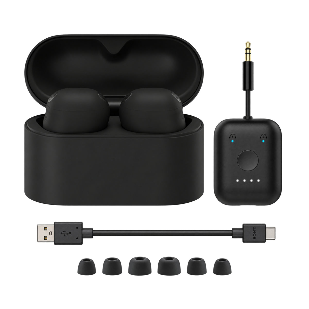 Sony WF-1000XM6 Wireless Noise-Cancelling Earbuds with In-Flight / Airline Audio Adapter (Black)