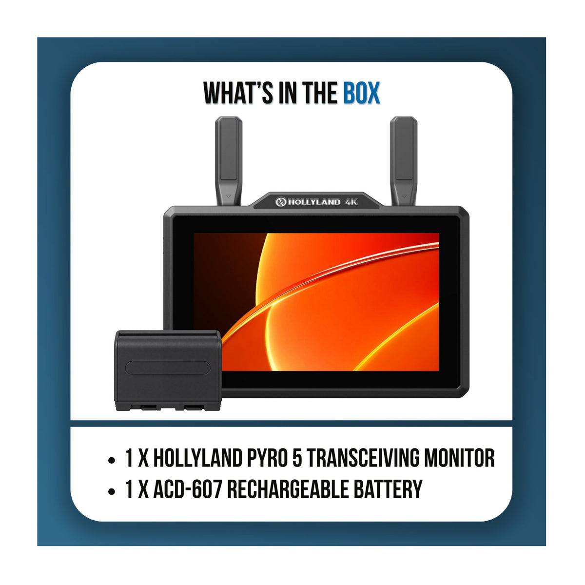 Hollyland Pyro 5 4K Wireless All-In-One Transceiver Monitor Bundle with Rechargeable Battery
