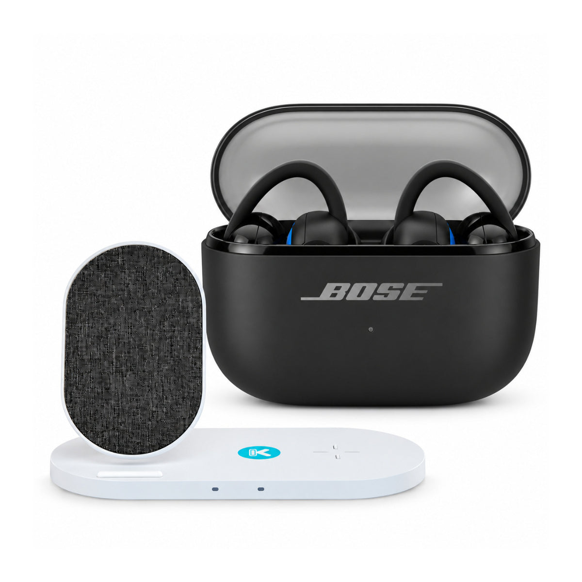 Bose Sport Open Earbuds (Black) with Fast Wireless Charging Pad Bundle
