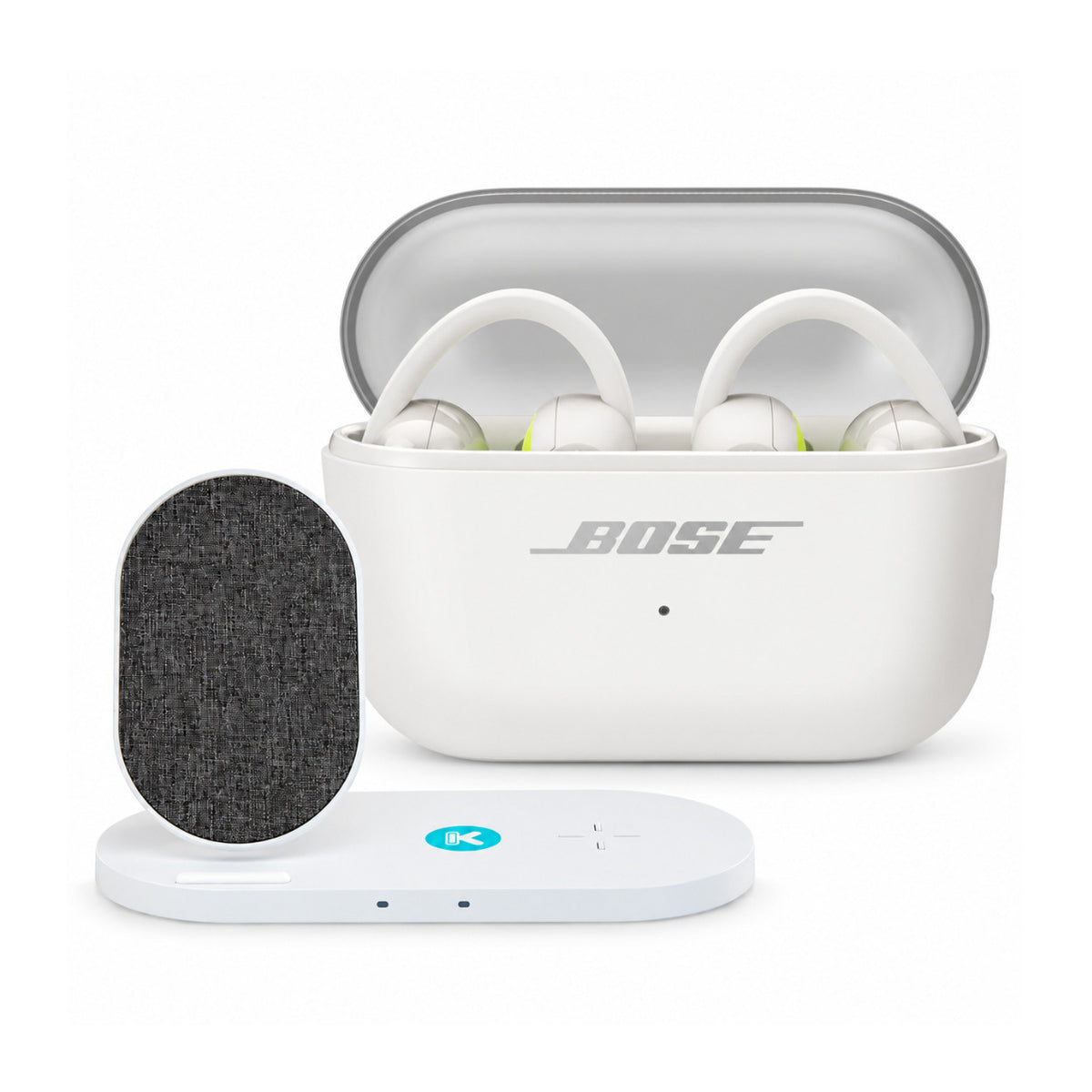 Bose Sport Open Earbuds (White Smoke) with Fast Wireless Charging Pad Bundle
