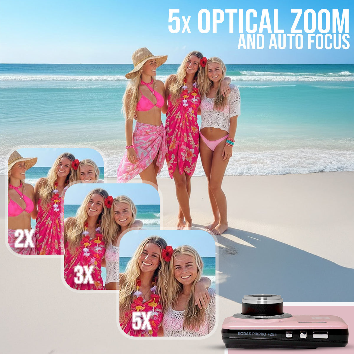 Kodak PixPro Friendly Zoom FZ55 16MP 1080p Digital Camera (Pastel Pink) with Compact Case Bundle