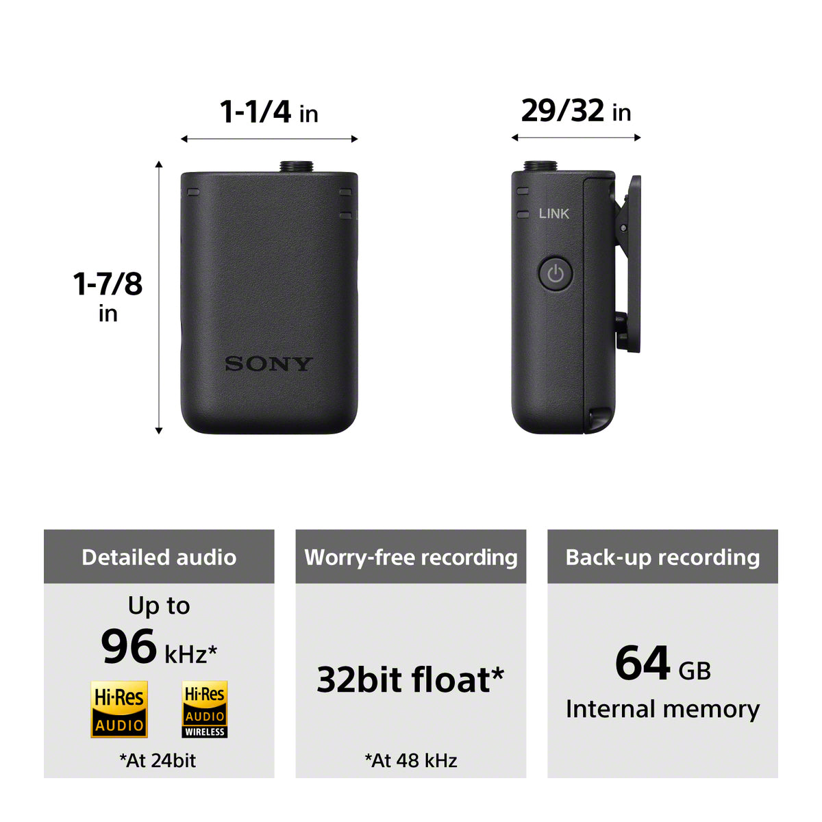 Sony ECM-W5T Wireless Audio Transmitter with Standalone Recording
