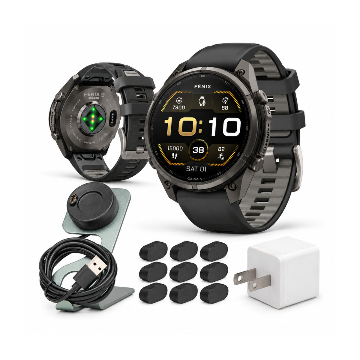 Garmin fenix 9 Pro 47mm AMOLED GPS Smartwatch (Carbon Gray DLC/Pebble Gray) with Accessories Bundle