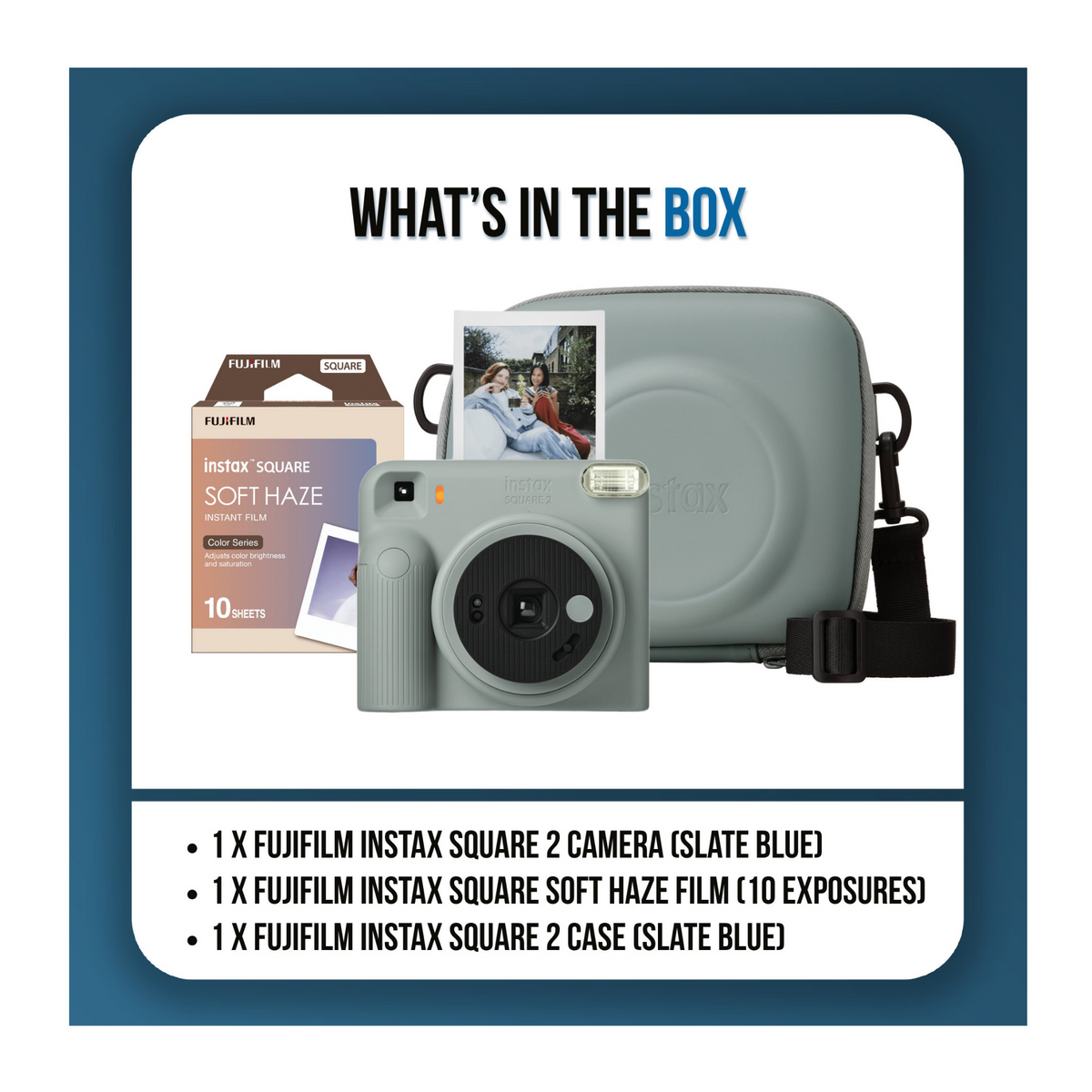 Fujifilm instax Square 2 Instant Camera Bundle with Soft Haze Film and Protective Case (Slate Blue)