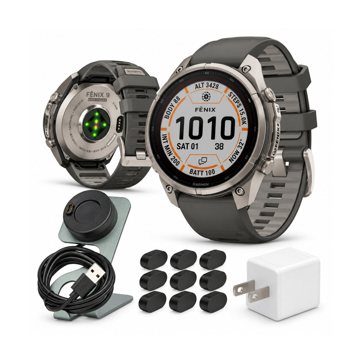 Garmin fēnix 9 Pro 51mm Solar inReach GPS Smartwatch (Pebble/Silver Gray) Bundle with Accessories