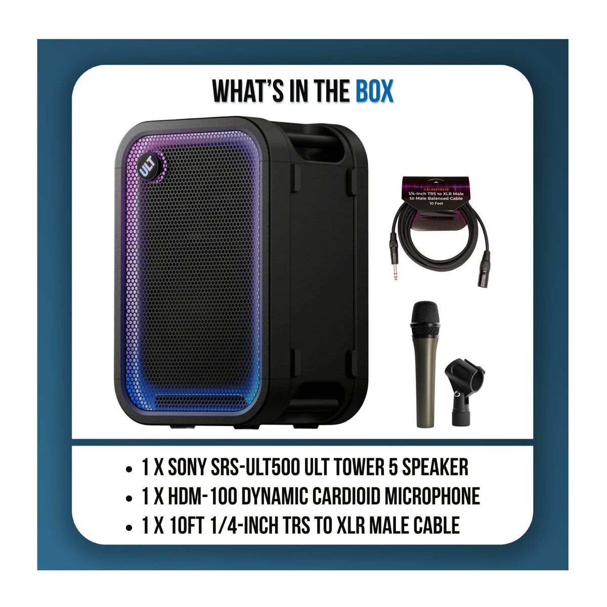 Sony SRS-ULT500 ULT Tower 5 Bluetooth Karaoke Party Speaker with Microphone and TRS to XLR Cable