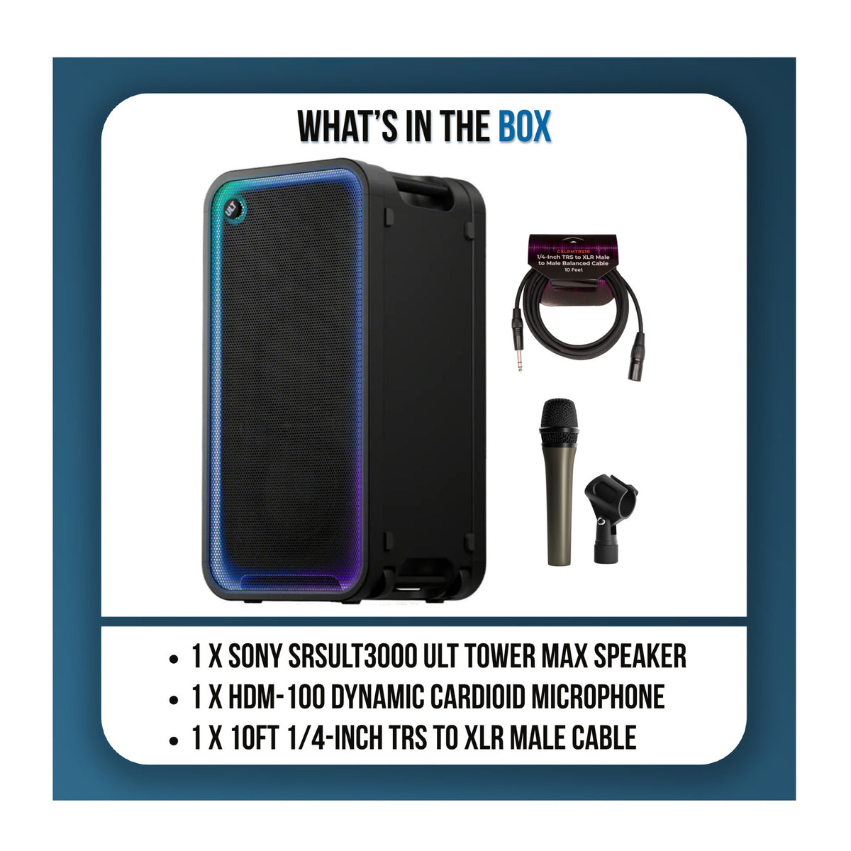 Sony SRSULT3000 ULT Tower MAX Bluetooth Speaker Bundle with Microphone and TRS to XLR Cable
